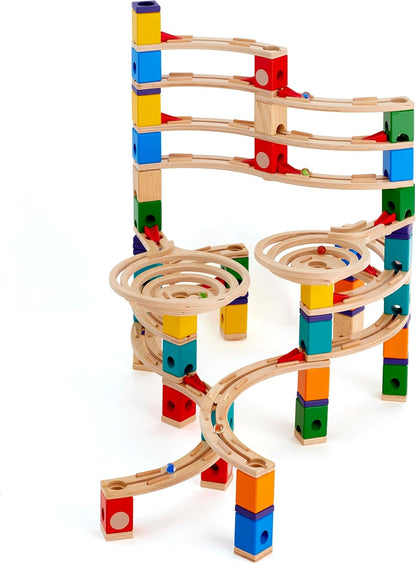 Hape Quadrilla Cyclone Wooden Marble Run Race Maze Construction Building Set| STEM Educational Learning Toys for Kids