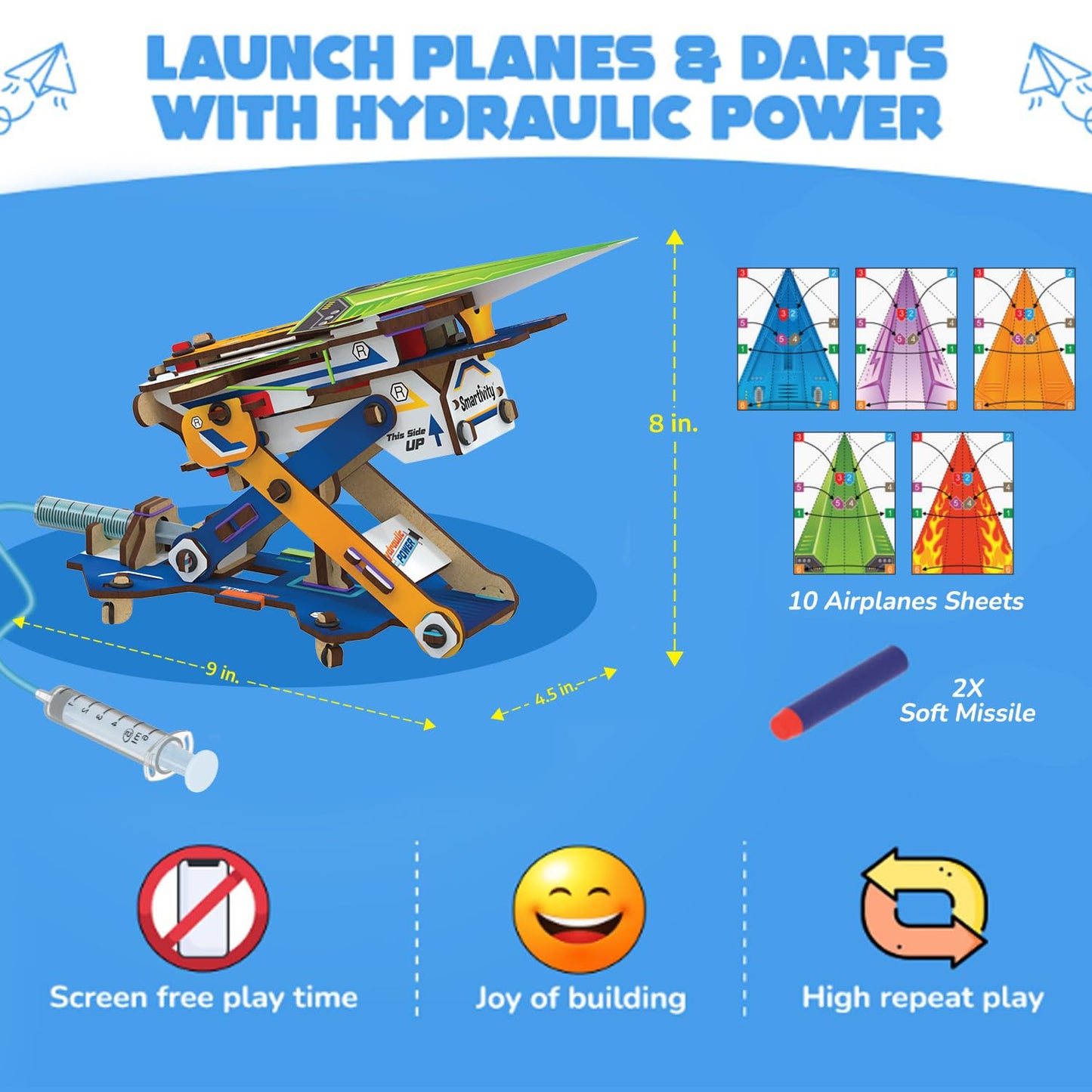 Smartivity 2in1 Hydraulic Aeroplane & Dart Launcher Toy for Kids 6-8-10-12-14 Years Old (PACK OF 6)