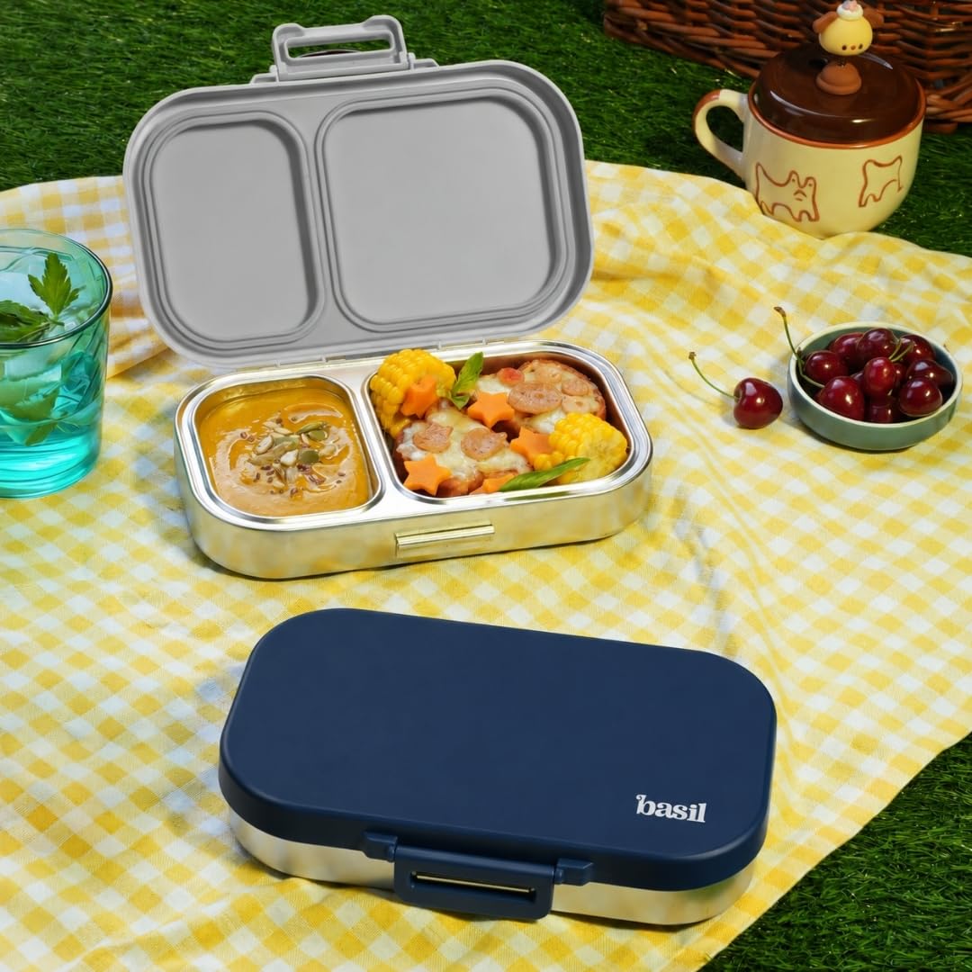 Basil Bento Ace – 2 Compartment Stainless Steel Lunch Box, 750 ml | Classic Blue