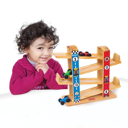Giggles Ramp Racer, Wooden Racing Toy for Kids with 3 Mini Cars (PACK OF 4)