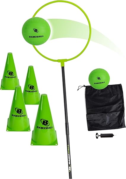 DoUPlay Bamzball Game, for Backyard, Beach & Tailgating, for 4-12 Players, Kids, Teens and Adults, Basketball Meets Wizard Theme, 2 Balls, Pole, Ring, 4 Cones & Travel Bag