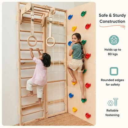 Curious Cub Jungle Gym for Kids Indoor | Kids Gym Play Set | Contains Rock Climbing, Monkey Bar, Gymnastics Rings for Kids | Rope Ladder for Kids to Play Indoor Fun Activity for Ages 4+(6 FEET)