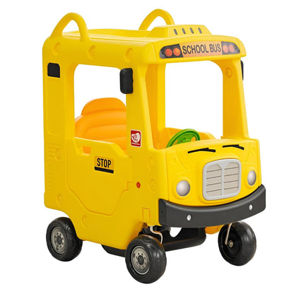 Yaya School Bus Roof Car, Ride-on Toy with Interactive Steering Wheel, EVA Foam Wheels, Storage Compartment, 360° Rotating Front Wheel, Double Opening Doors, Indoor Outdoor Use