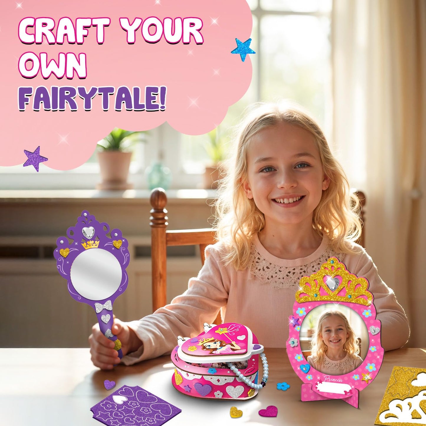 Smartivity Little Princess Craft Box for Girls|DIY Art & Craft Kit to Make Jewellery Box,Mirror & Frame|Age 4-8 Years|Kids Craft Activity Set with Gems & Glitter|Birthday Gift for Kids,Multicolor(PACK OF 6)