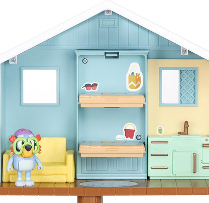 Bluey Beach Cabin Playset, 10”, Customizable Toddler House Playset with 10 Play Pieces and 2.5” Goggles Figure, Toy Houses for Kids Ages 3+