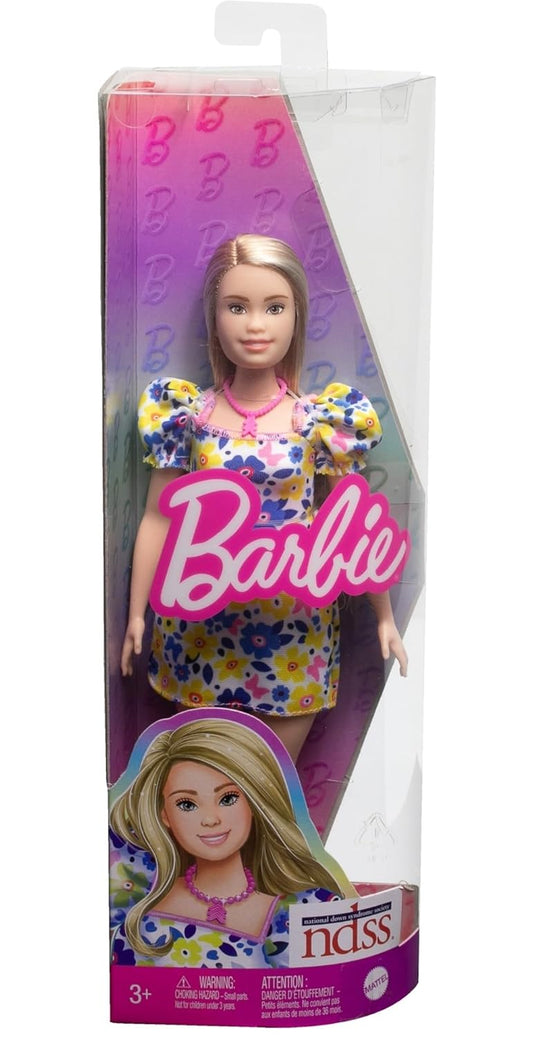 Barbie Fashionistas Doll #208 with Down Syndrome, Blond Hair and Rocks a Floral Dress with Puff Sleeves