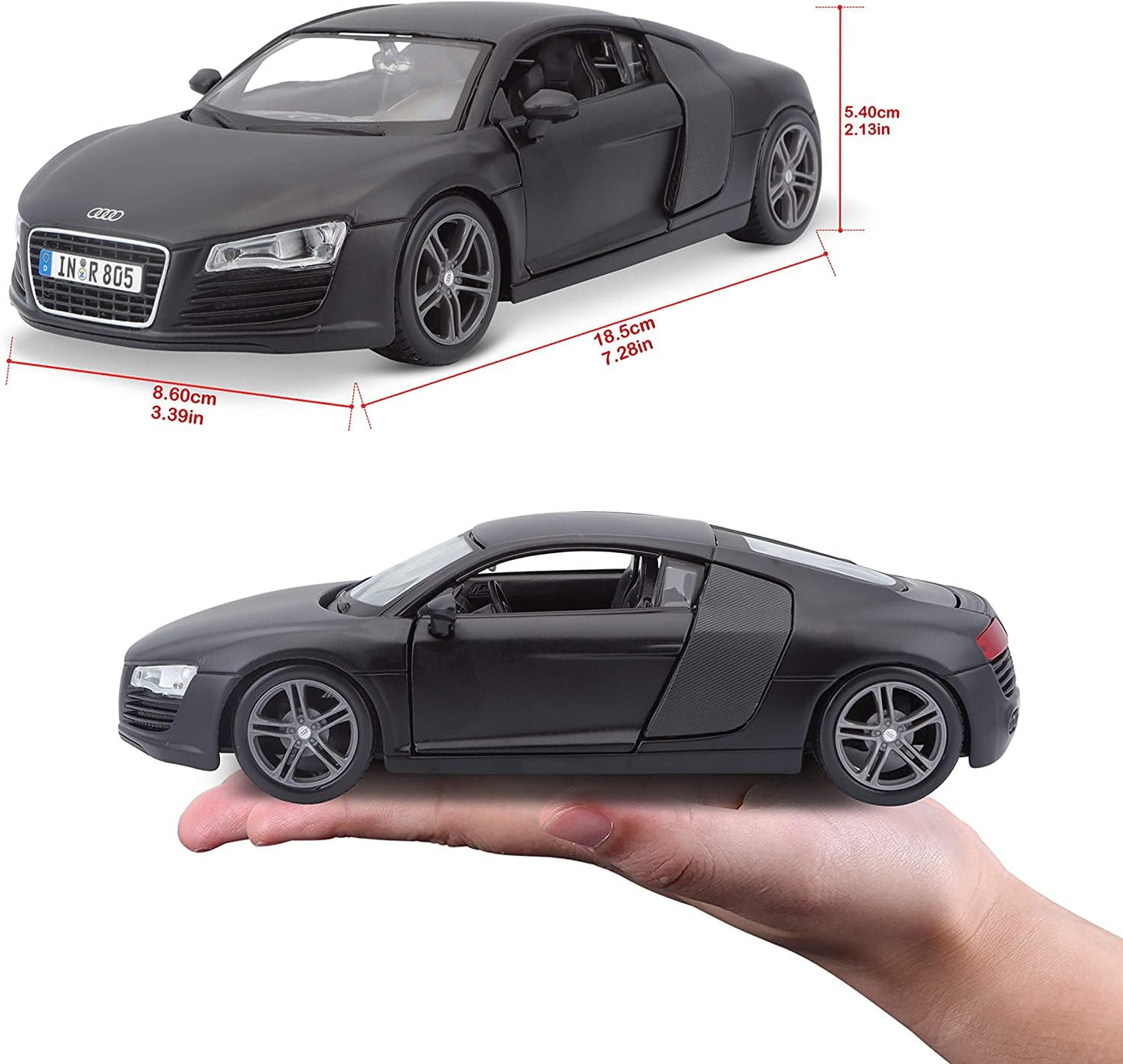 Maisto 1:24 Scale Model  Audi R8 (Matte Black)