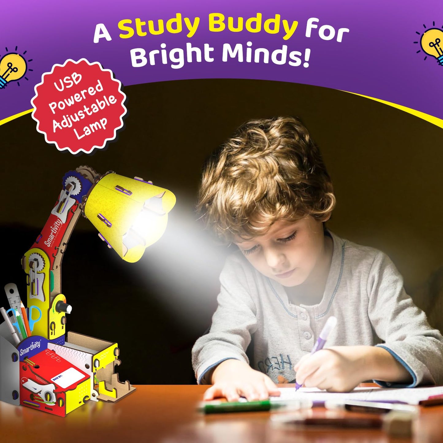 Smartivity DIY Adjustable Table Lamp for Kids Ages 8-14 | USB-C Powered Lamp with Phone Stand & Organizer | Birthday Gift for Boys & Girls | Educational Toy for 8,9,10,11,12,13,14 Years(PACK OF 6)
