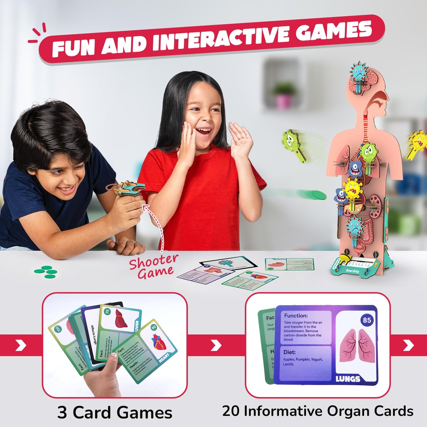 Smartivity Human Body Toy for Kids 6-12 Years|Body Organs & Functions|Birthday Gifts for Unisex|DIY Science Toys 6,7,8,9,10,11,12,13,14 Years Old I STEM Building Set Wooden Construction Game,79 Pcs(PACK OF 6)