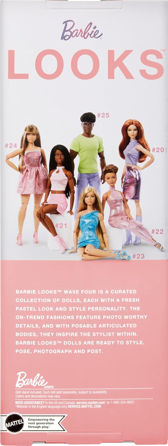 Barbie Looks Doll, Collectible No. 22 with Pixie Cut and Modern Y2K Fashion, Sequined Pink Halter Jumpsuit with Silver Heels