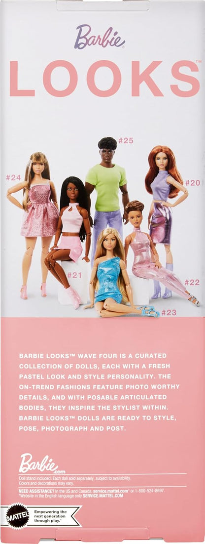 Barbie Looks Doll, Collectible No. 22 with Pixie Cut and Modern Y2K Fashion, Sequined Pink Halter Jumpsuit with Silver Heels