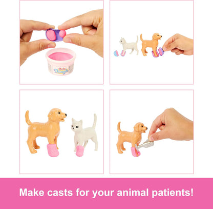 Barbie Fast Cast Veterinarian Clinic Playset with Pink Colored Hair Fashion Doll, Vet Furniture & 10+ Accessories Including Molds & Dough for Bandages JFX93