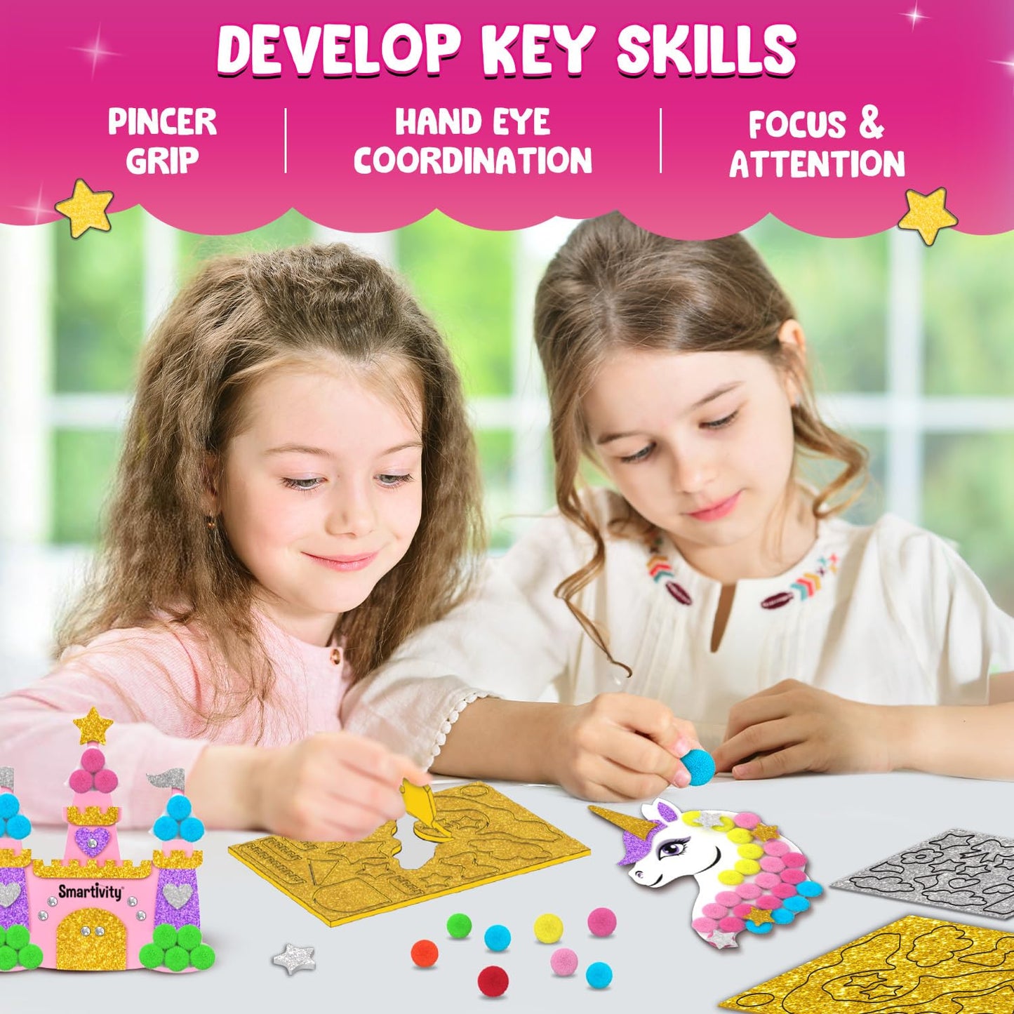 Smartivity Pom Pom Magnet Craft Kit for Kids Ages 4-10 | Princess and Unicorn Themed | Birthday Gift for Boys&Girls | Art&Craft Activity Kit for 4,5,6,7,8,9,10 Years(PACK OF 6)