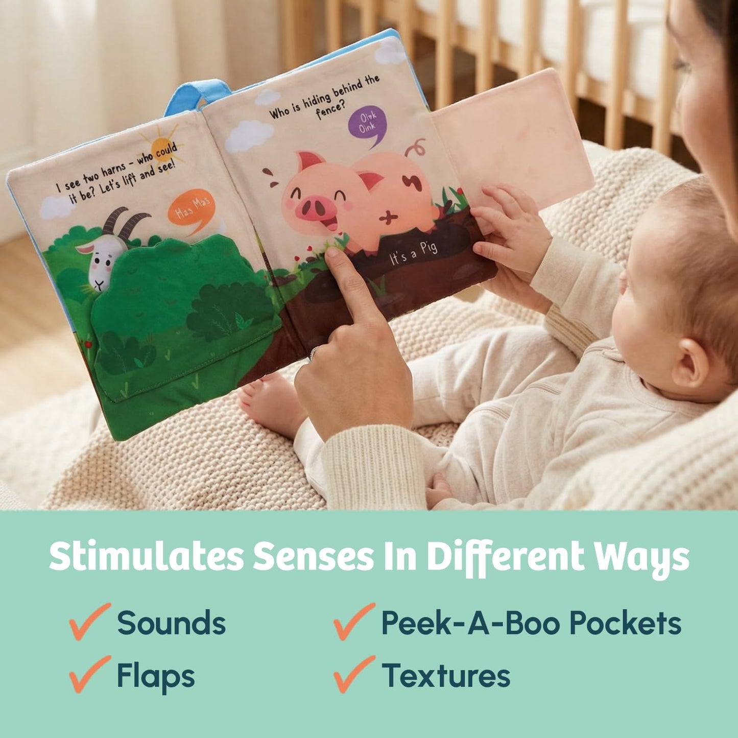 Curious Cub Crinkle Cloth Book for Babies 0-6 Months, Sensory Toy Touch & feel book, soft flaps & textures, tummy time, early learning baby gift