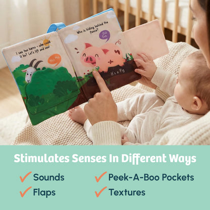 Curious Cub Crinkle Cloth Book for Babies 0-6 Months, Sensory Toy Touch & feel book, soft flaps & textures, tummy time, early learning baby gift