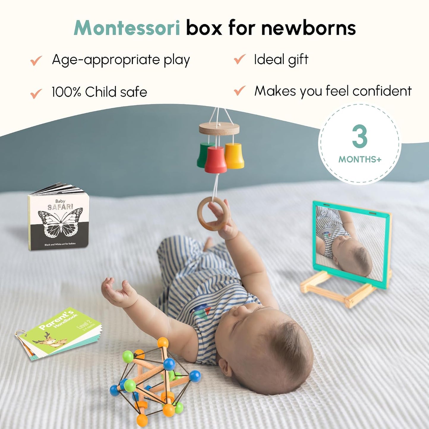 Curious Cub Montessori Learning Wooden Toys | Box 2: 3+ Months | Montessori Toys| Sensory Learning Toy | Educational Toys| New Born Baby Toy 3 Months| Gift for Infant