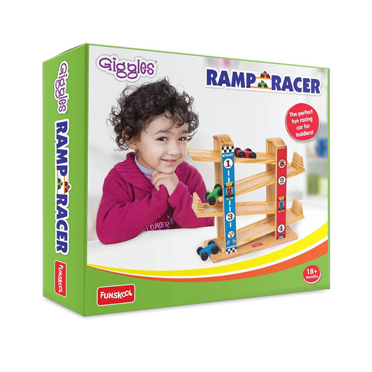 Giggles Ramp Racer, Wooden Racing Toy for Kids with 3 Mini Cars (PACK OF 4)