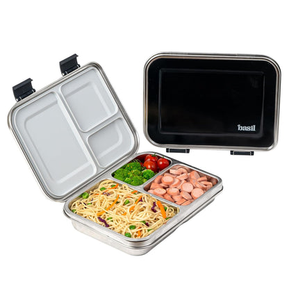 Basil Bento Neo Classic 2025 – 3 Compartment Stainless Steel Lunch Box, 1000 ml | Black