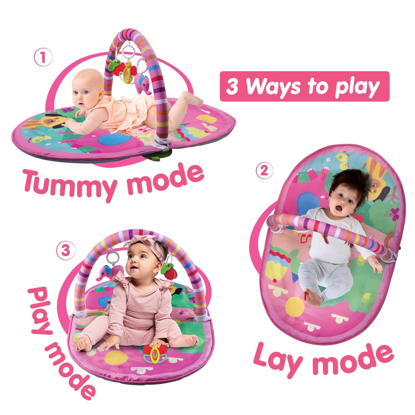 Giggles - Deluxe Play Gym, Pink Colour Activity Playgym, 3 in 1 Modes of Play (PACK OF 4)