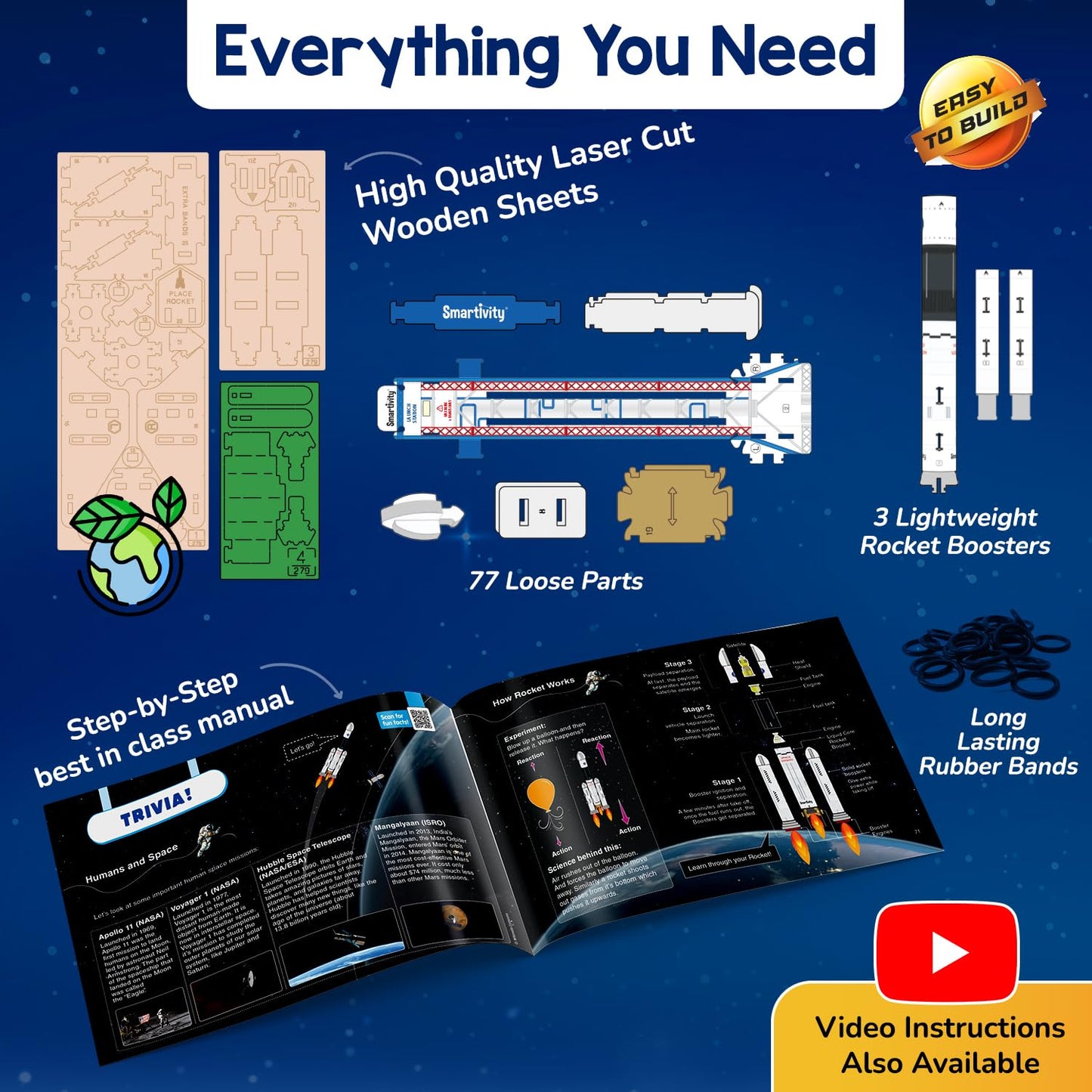 Smartivity DIY Rocket Launcher Kit for Kids 6, 7, 8, 9, 10, 11, 12 Years Old | Build Your Own Rocket and Launcher | Birthday Gift for Smart Kids | DIY Science Toy for Boys & Girls 6-12 Year(PACK OF 6)