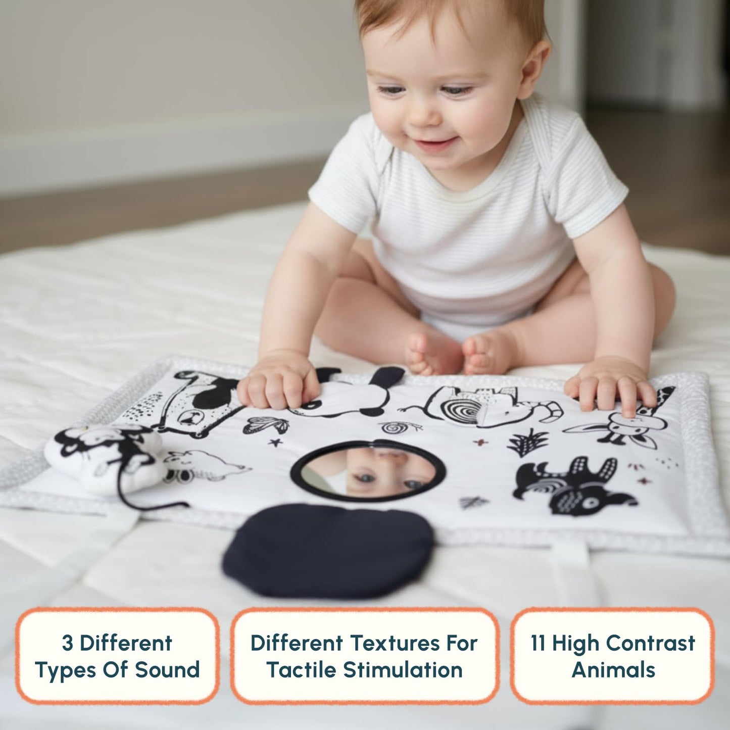 Curious Cub Sensory Cloth Mat | Play Mat for Babies 0 to 12 Months | Tummy Time Toys for Babies with 6 Interactive Features Baby Toys | Gift for New Born Baby Boy & Girl | Toys for New Born Baby