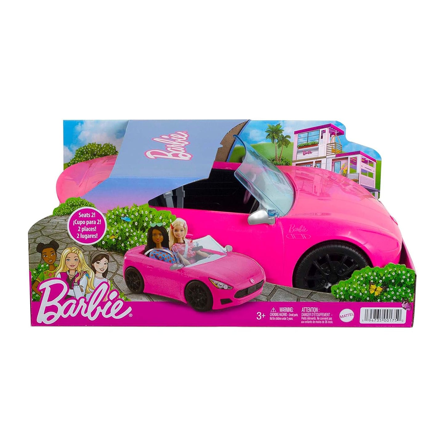 Barbie® Convertible 2-Seater Vehicle, Pink Car with Rolling Wheels & Realistic Details, Gift for 3 to 7 Year Olds