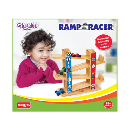 Giggles Ramp Racer, Wooden Racing Toy for Kids with 3 Mini Cars (PACK OF 4)
