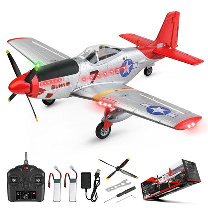CKYSCHN WLtoys A280 RC Plane Brushless, P51 Mustang 4 Channel RC Airplane with Lights, 6G/3D RC Aircraft with 2 Batteries, 2.4G Remote Control Airplane Gifts for Adults