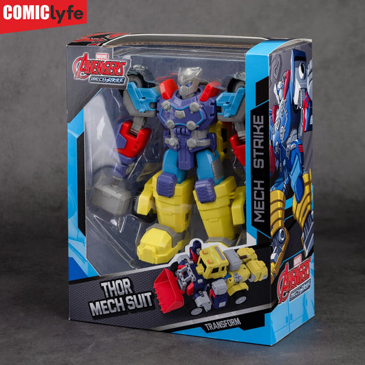 Marvel Thor Transforming Mech Suit Construction Truck | Avengers Superhero Action Figure Toy by Comiclyfe | Fully Articulated ABS + PV Collectible | Super Heroes Robot Toy for Kids (Multicolor)