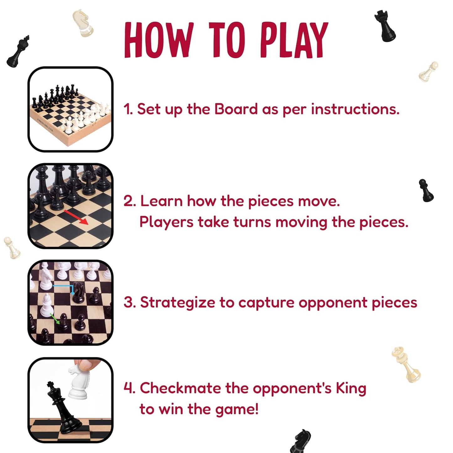 Games, Deluxe Chess, Wooden Set, War & Strategy, Family Games (PACK OF 4)