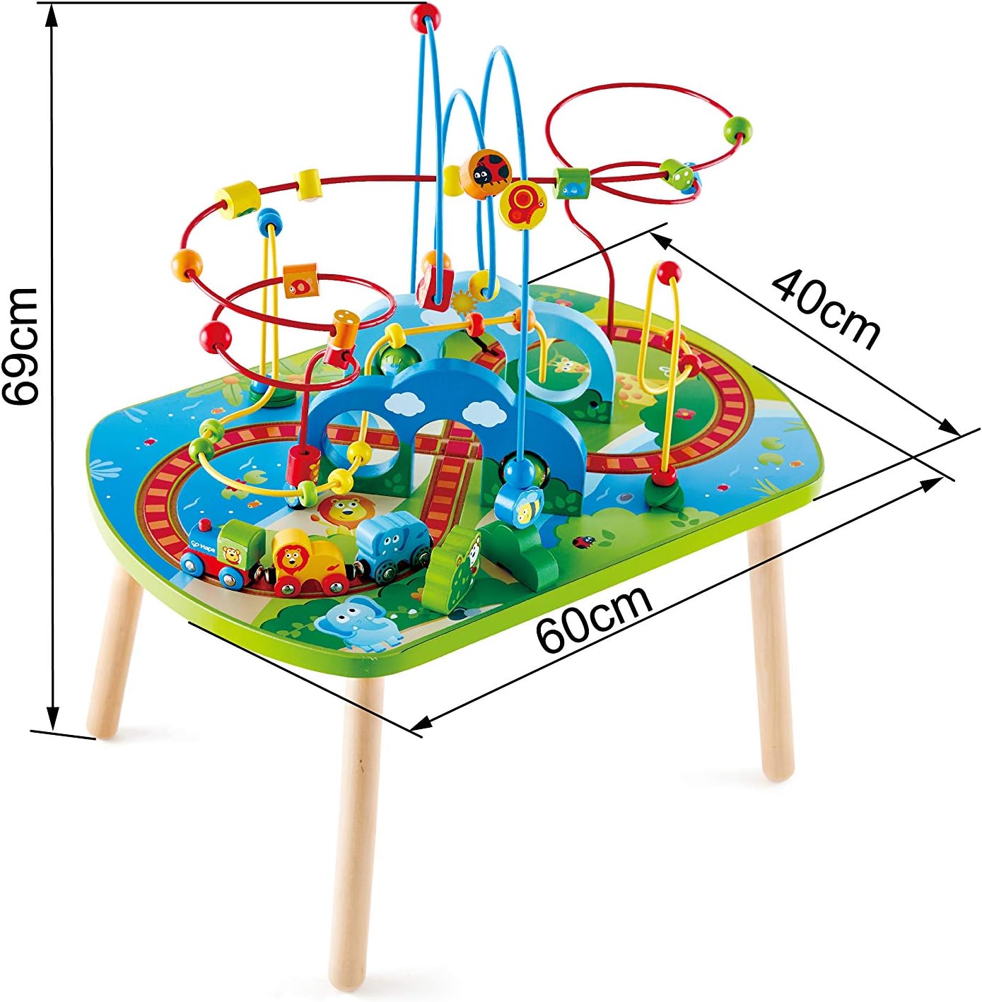 Hape E3824 Jungle Adventure Kids Toddler Wooden Bead Maze & Railway Train Track Play Table Toy for Ages 18 Months