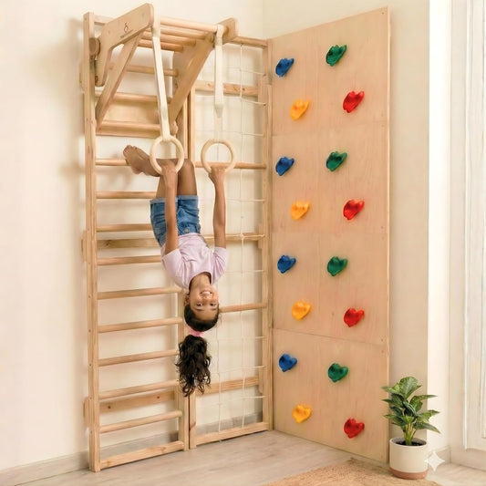 Curious Cub Jungle Gym for Kids Indoor | Wall Climbing for Kids | Contains Rock Climbing, Monkey Bar, Gymnastics Rings for Kids | Rope Ladder for Kids to Play Indoor Fun Activity for Ages 4+(8 FEET)