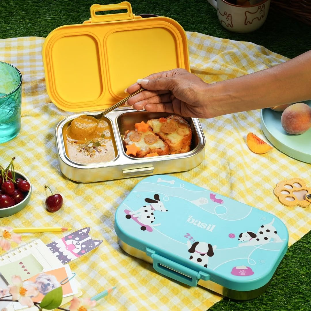 Basil Bento Ace 2 Compartment Stainless Steel Lunch Box – 750ml Leak-Proof Tiffin