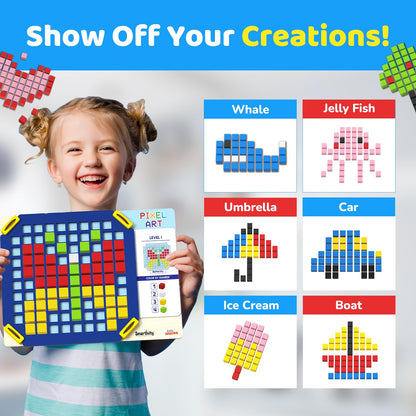 Smartivity Pixel Art Puzzle - Educational Toy for Kids 4-8 Years I Build 40+ Creative Brain Puzzles - Jelly Fish, Car, Boat, Umbrella, Flower etc. I Birthday Gift for Boys & Girls 4-8 Years(PACK OF 6)