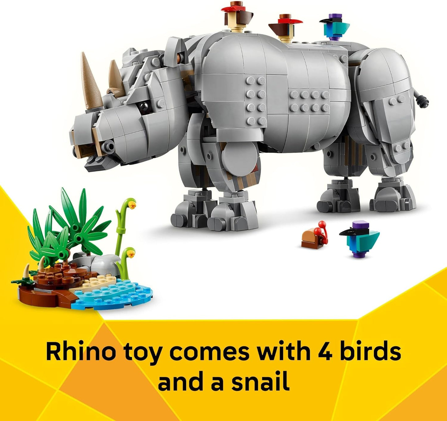 LEGO Creator 3 in 1 Wild Animals: Majestic Rhino with Birds Pretend Play Toy for Kids 31171
