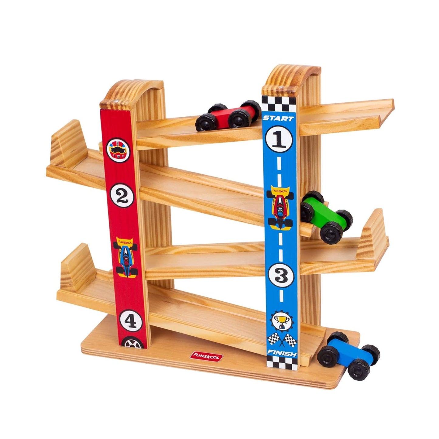 Giggles Ramp Racer, Wooden Racing Toy for Kids with 3 Mini Cars (PACK OF 4)