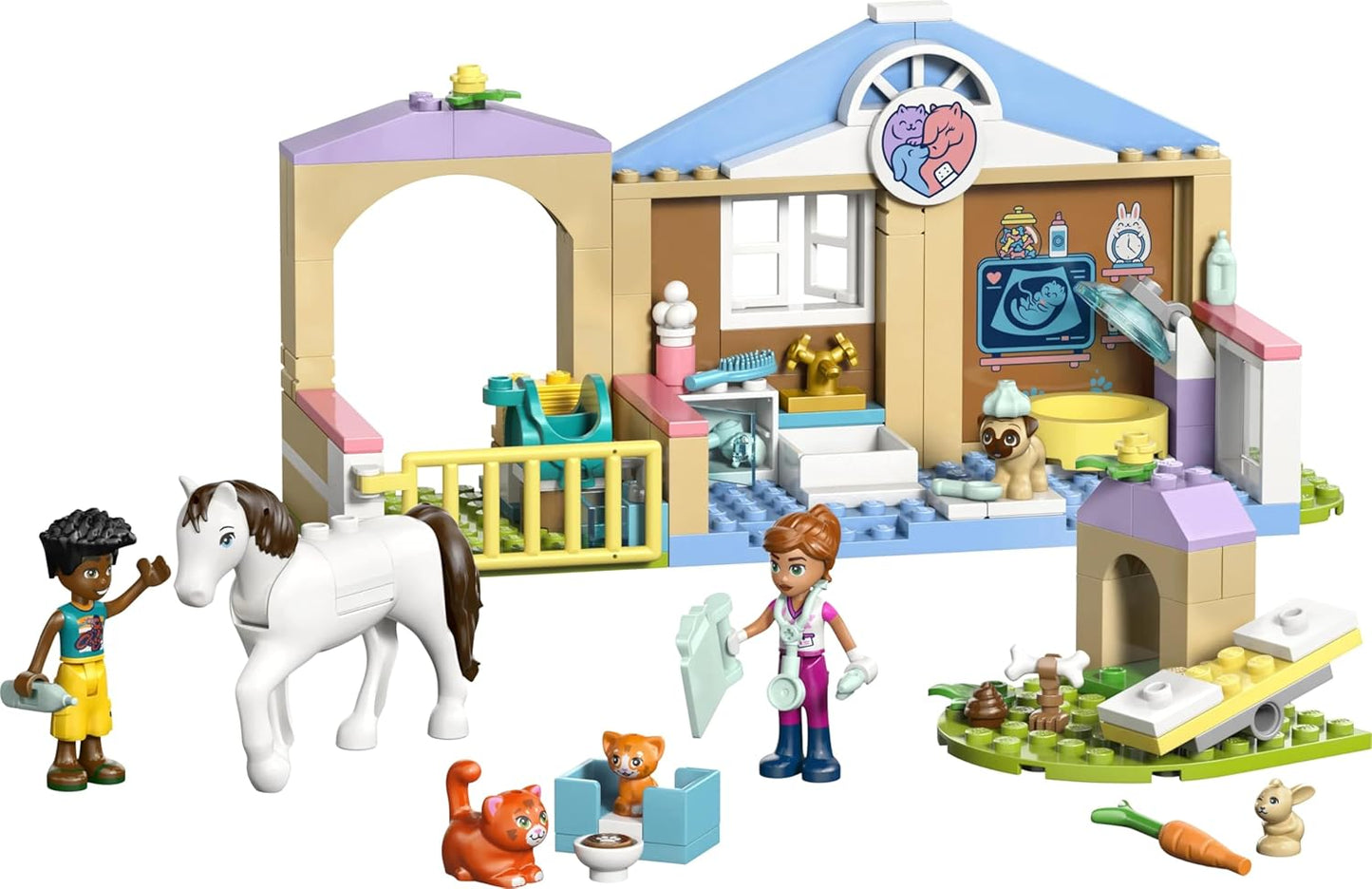 LEGO Friends Animal Vet Clinic - 2 Minidolls, Dog, Bunny, Horse, 2 Cat Figures  42696
