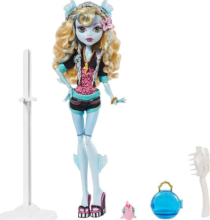 Monster High™ Lagoona Blue Reproduction Doll (10.5 in) Wearing Original Fashion & Shoes, with Pet, Doll Stand & Accessories, Gift for Collectors