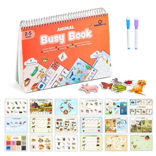 Curious Cub Montessori Busy Book |Animal books for kids 2-4 | Toddler Busy Binder for 2-5 Yrs | Tracing Books For Kids Ages 3-5 | Activity Binder | Toddler Toys