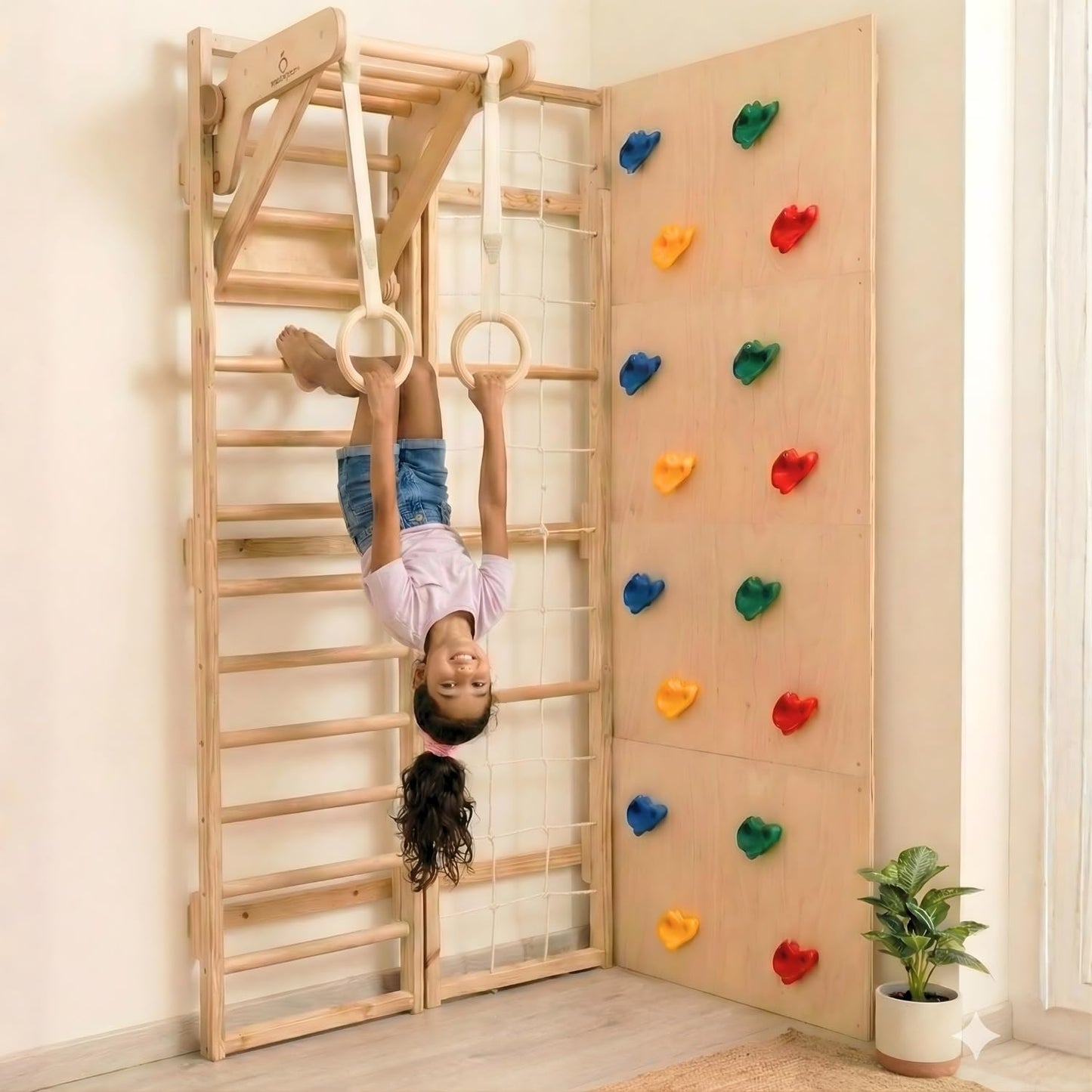 Curious Cub Jungle Gym for Kids Indoor | Kids Gym Play Set | Contains Rock Climbing, Monkey Bar, Gymnastics Rings for Kids | Rope Ladder for Kids to Play Indoor Fun Activity for Ages 4+(6 FEET)