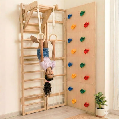 Curious Cub Jungle Gym for Kids Indoor | Kids Gym Play Set | Contains Rock Climbing, Monkey Bar, Gymnastics Rings for Kids | Rope Ladder for Kids to Play Indoor Fun Activity for Ages 4+(6 FEET)