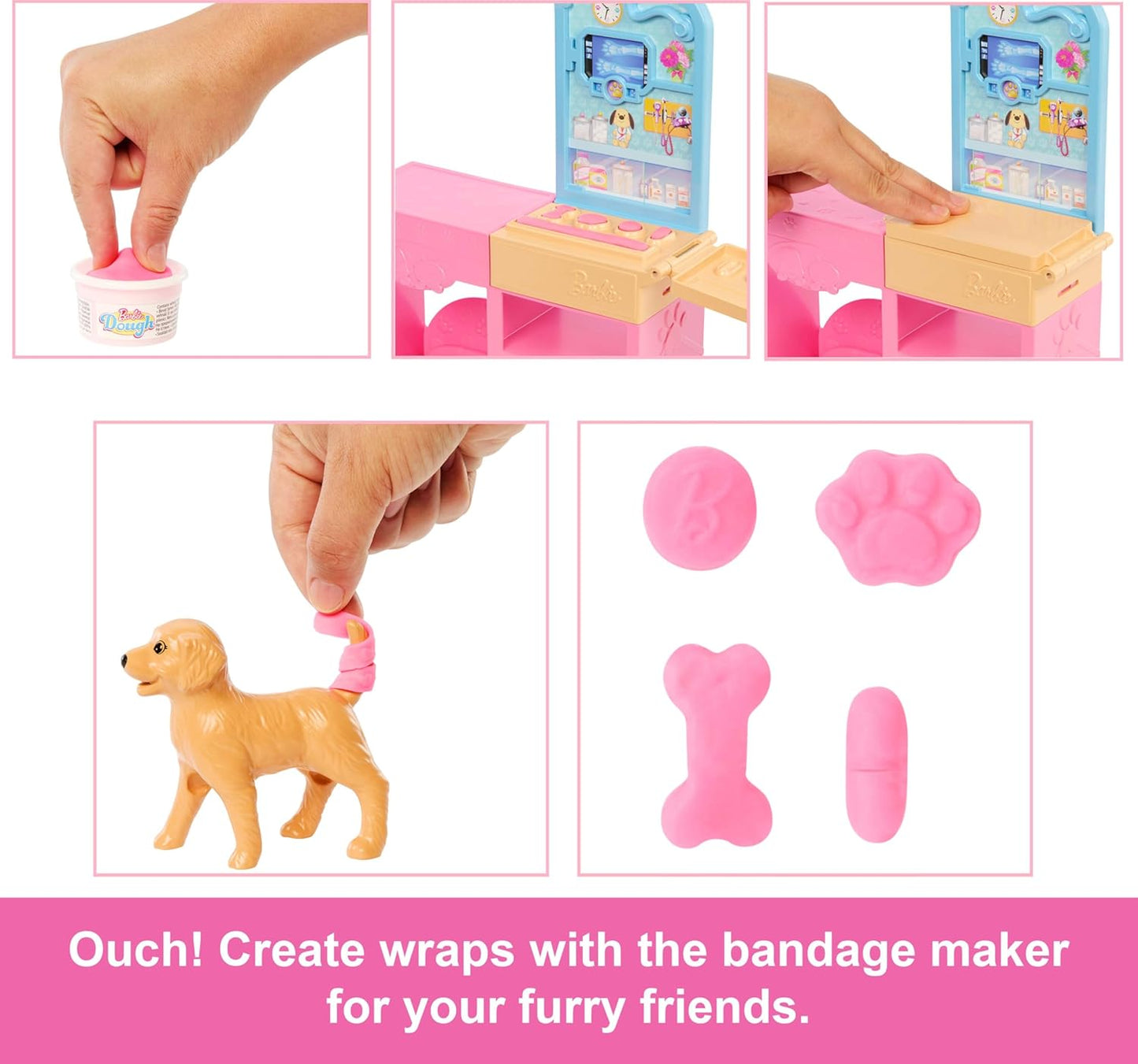 Barbie Fast Cast Veterinarian Clinic Playset with Pink Colored Hair Fashion Doll, Vet Furniture & 10+ Accessories Including Molds & Dough for Bandages JFX93
