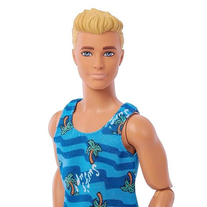 Bar'bie Ken Doll with Surfboard and Pet Puppy, Poseable Blonde Ken Beach Doll with Themed Accessories Like Towel (HPT50)