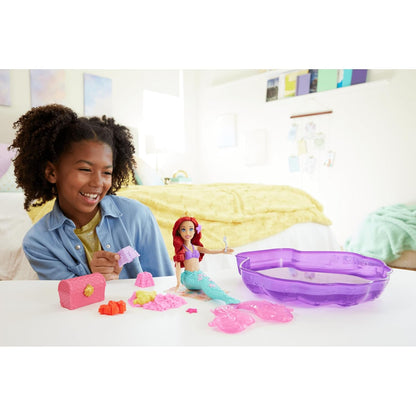 Mattel Disney Princess Ariel Mermaid Doll Playset & Pool Set with Moldable Sand, 3 Sand Molds, Beach Towel & 5 Accessories, Inspired by The Little Mermaid,Doll