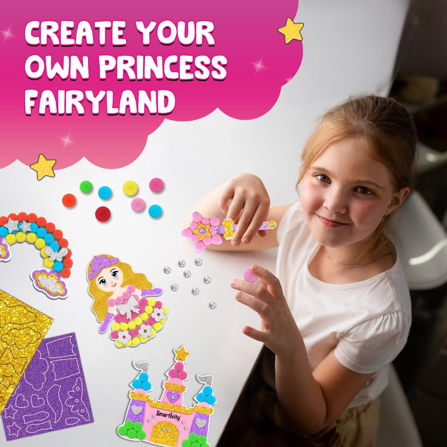 Smartivity Pom Pom Magnet Craft Kit for Kids Ages 4-10 | Princess and Unicorn Themed | Birthday Gift for Boys&Girls | Art&Craft Activity Kit for 4,5,6,7,8,9,10 Years(PACK OF 6)