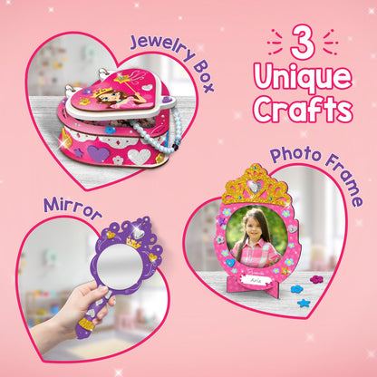 Smartivity Little Princess Craft Box for Girls|DIY Art & Craft Kit to Make Jewellery Box,Mirror & Frame|Age 4-8 Years|Kids Craft Activity Set with Gems & Glitter|Birthday Gift for Kids,Multicolor(PACK OF 6)