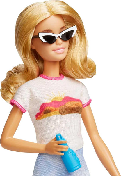 Barbie Doll and Accessories, “Malibu” Travel Set with Puppy and 10+ Pieces Including Working Suitcase HJY18