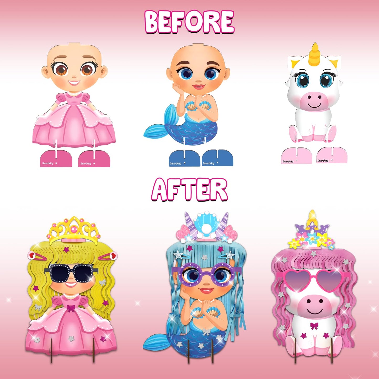 Smartivity Snip ‘N’ Style Hair Styling Craft Kit for Kids | DIY Scissor Skills & Creativity Activity Set | Includes Princess, Mermaid & Unicorn...(PACK OF 6)