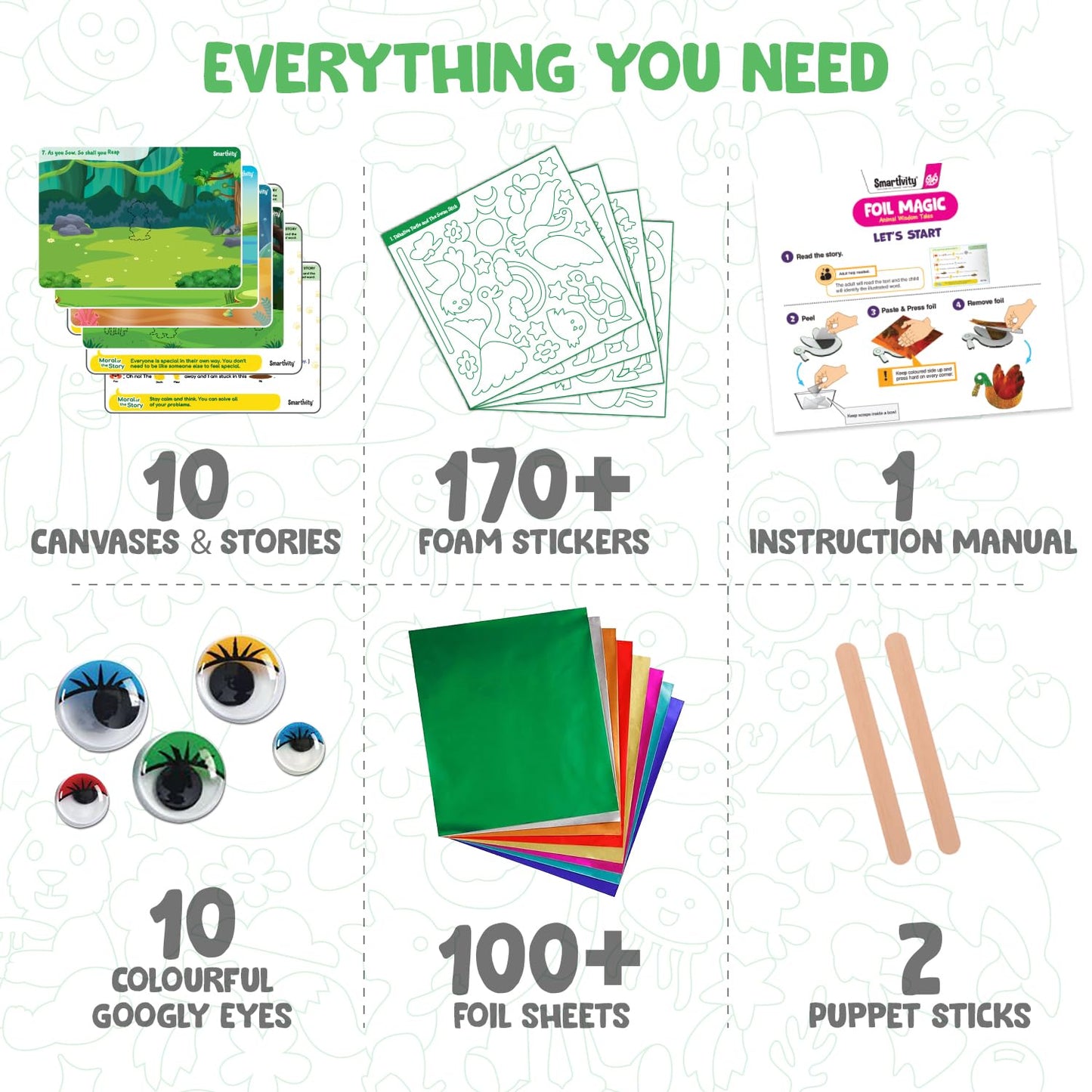 Smartivity Art & Craft Activity Kit- Foil Magic Animals Theme Craft Kit for Kids Age 4-10 Years, 100+ Foil Sheet, 10 Canvases, 170+ Stickers, Birthday Gift for Boys & Girls Ages 4,5,6,7,8,9,10(PACK OF 6)