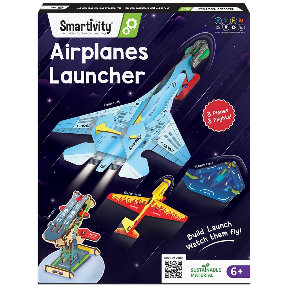 Smartivity 3in1 Airplanes Launcher Toy for Kids 6-12 | Build & Launch 3 Planes – Fighter Jet, Glider, Stealth | Birthday Gift for Boys & Girls I DIY STEM Toy for Ages 6,7,8,10,11,12 Years(PACK OF 6)